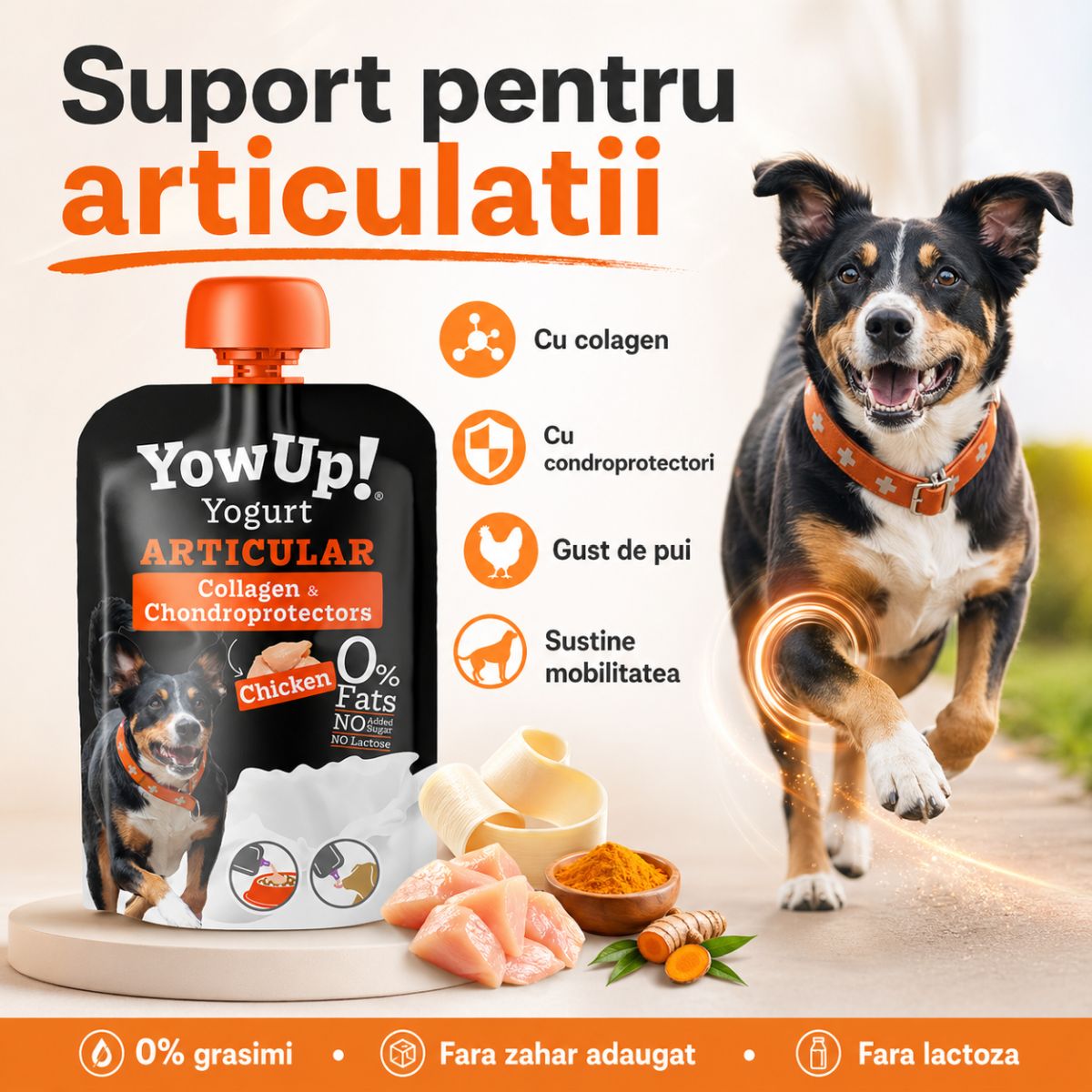 YOWUP! Yogurt Articular, XS-XL, Pui, recompense funcționale câini, sistem articular, (topping), 115g - imagine 3